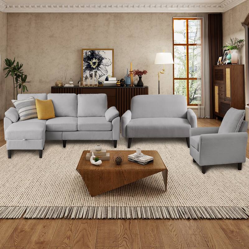 4 Pieces Corduroy Living Room Sets with Sofa, Ottoman and Loveseat