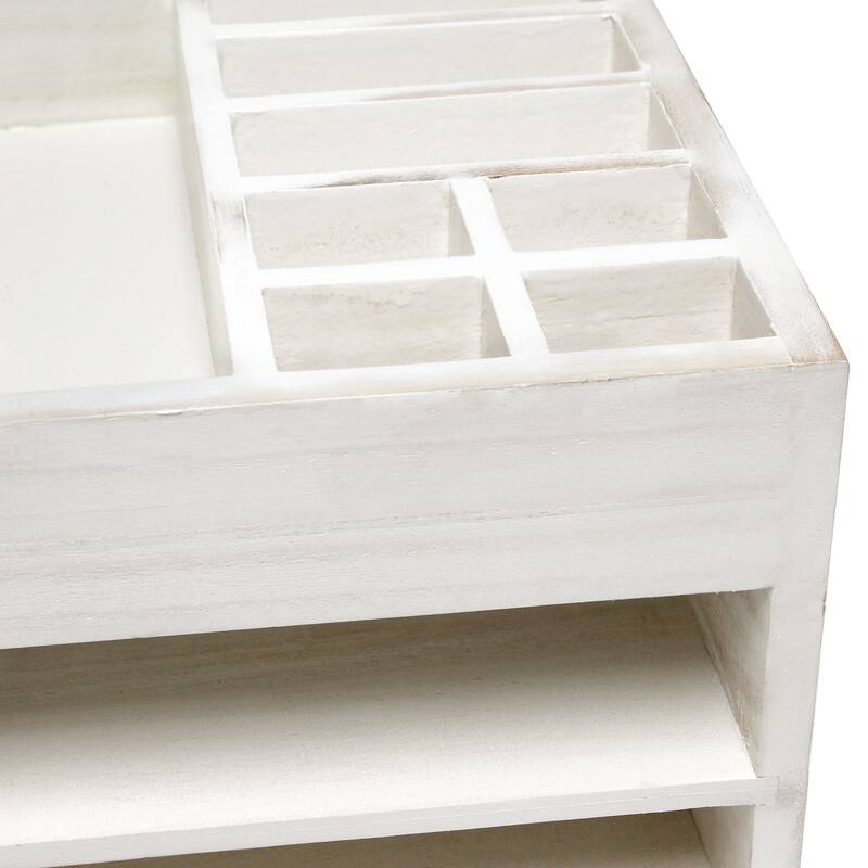 15.5" White Home Office Desk Organizer Storage Cubbies Letter Tray