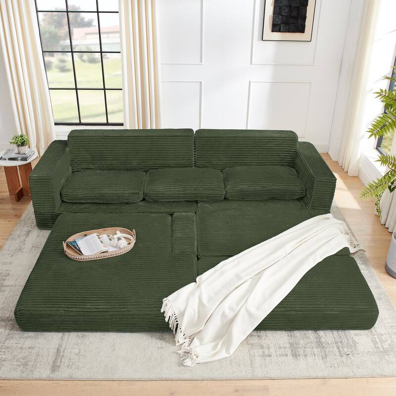 112.6" Corduroy L-Shaped Modular Sectional Sofa with Sleeper (Right)