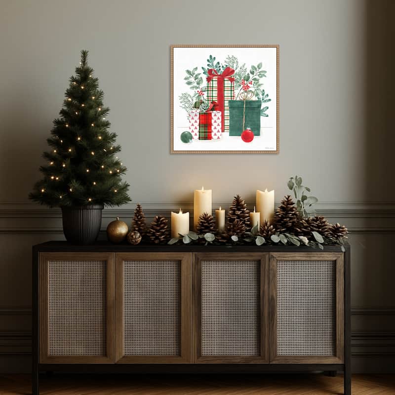 Classic Christmas II by Beth Grove (22 x 22 in.), Framed Canvas Wall Art Print - Sylvie Beaded Rustic Natural