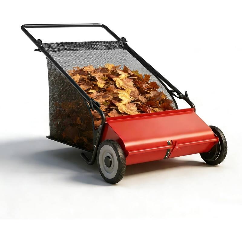 26 in Push Lawn Sweeper for All Terrains 7 cu. ft. Collection Bag 4 Brushes and Adjustable Height - Red