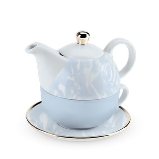 Addison Dusty Blue Floral Tea for One Set - As Pictured - Bed Bath ...