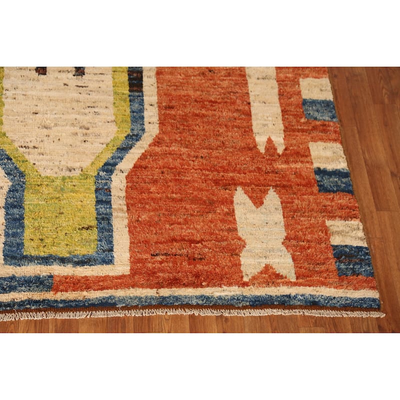 Orange Moroccan Oriental Area Rug Hand-Knotted Bedroom Wool Carpet - 6'10" x 9'7"