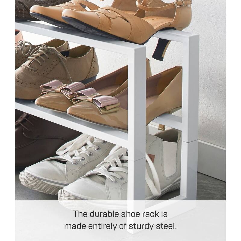 Yamazaki Home Expandable Shoe Rack - Two Sizes, Steel, Double, Holds 6 to 12 shoes, Expandable