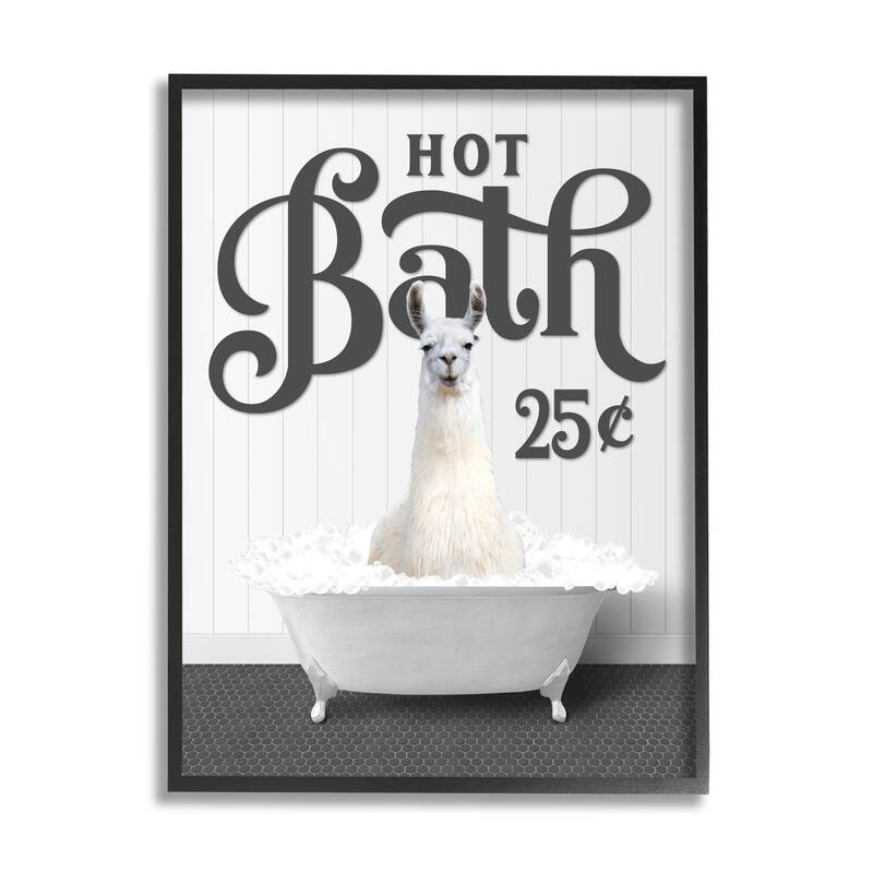 Stupell Vintage Hot Bath Llama Framed Giclee Art Design by Lettered and Lined - 24 x 30 - Black