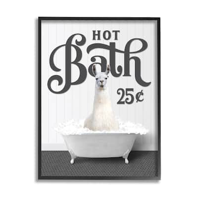 Stupell Vintage Hot Bath Llama Framed Giclee Art Design by Lettered and Lined