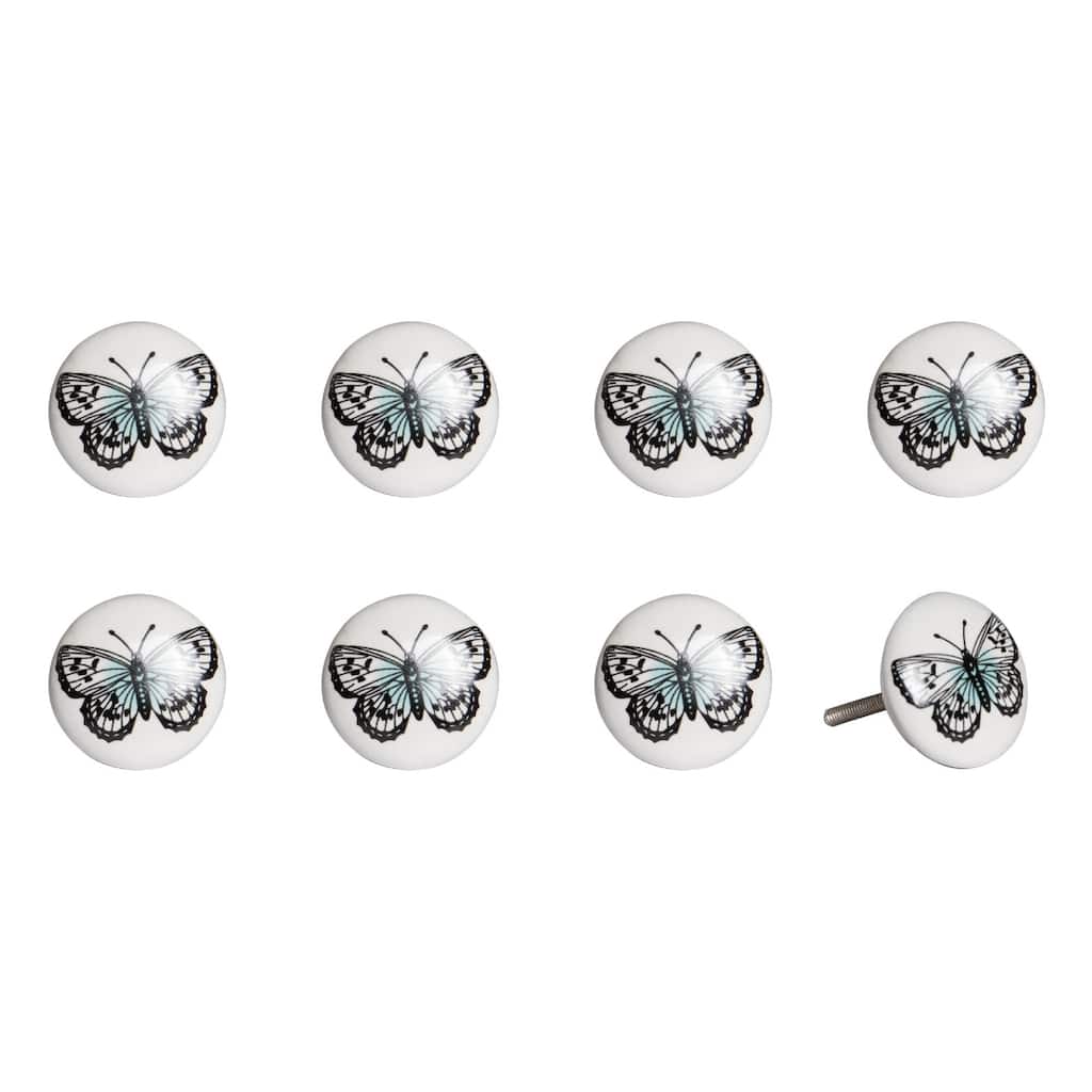 Set of 8 Floral Design Ceramic and Metal Drawer Pulls for Home Decor - 1.50” x 1.50” x 1.50”