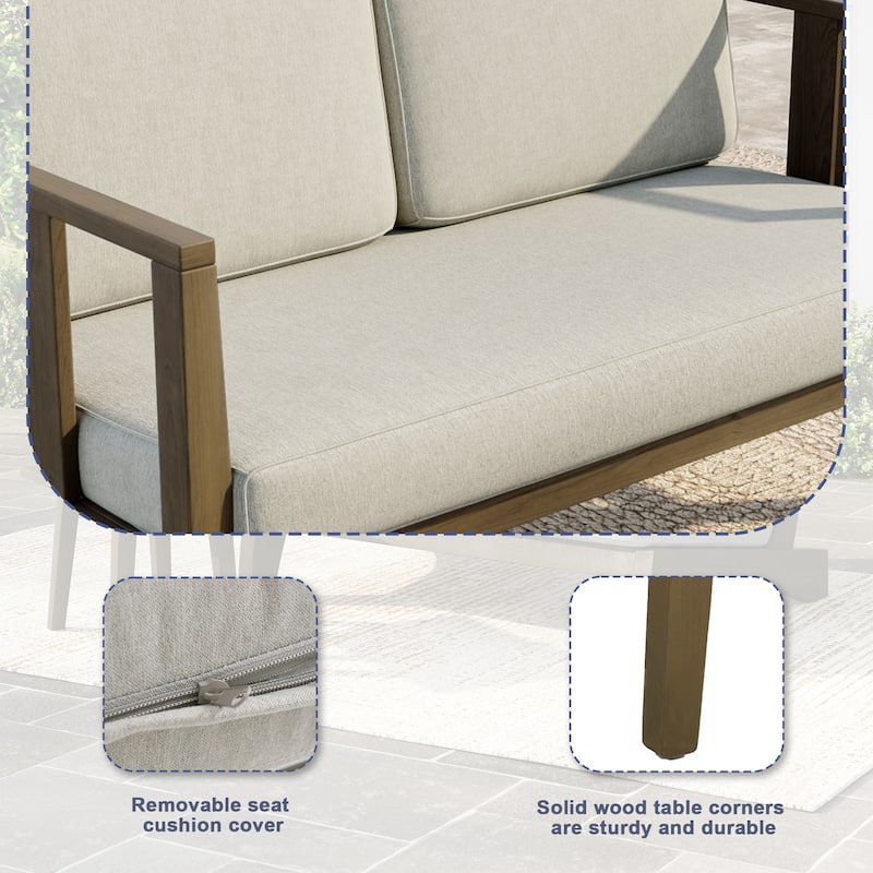 Teak Wood Weatherproof Outdoor Loveseat