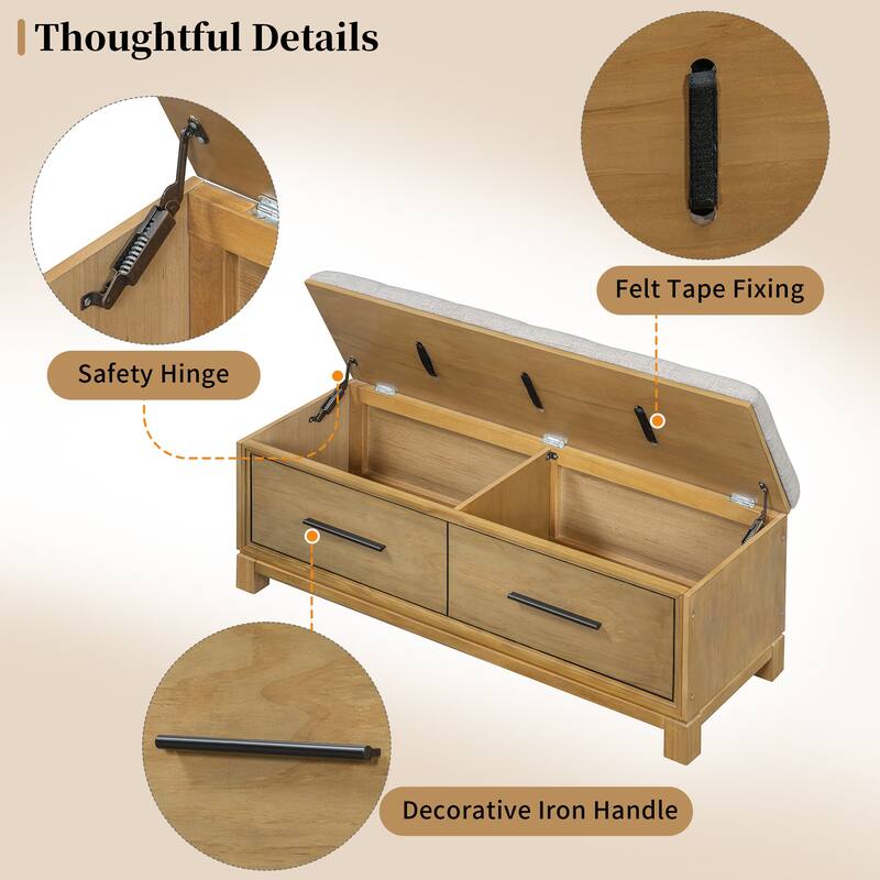 Upholstered Storage Bench for Entryway, Modern Wood Shoe Bench with Removable Cushion, Lift-Up Lid for Living Room