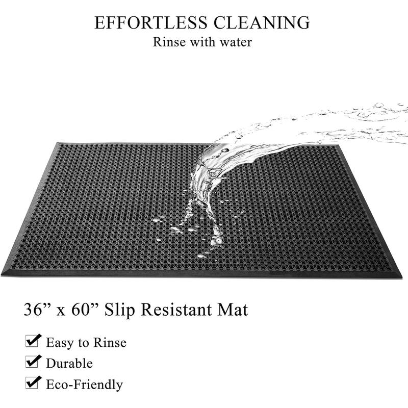 A1HC Heavy Duty Durable Non-Slip Rubber Floor Mat - 36" x 60" Anti-Fatigue Water Drainage Mat, Ideal for Commercial & Home Use