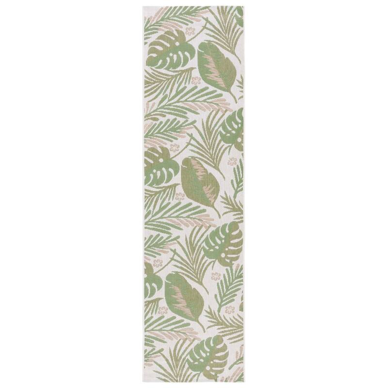 SAFAVIEH Courtyard Zhoresa Indoor/Outdoor Waterproof Patio Backyard Rug - 2'3" x 8' Runner - Ivory/Green