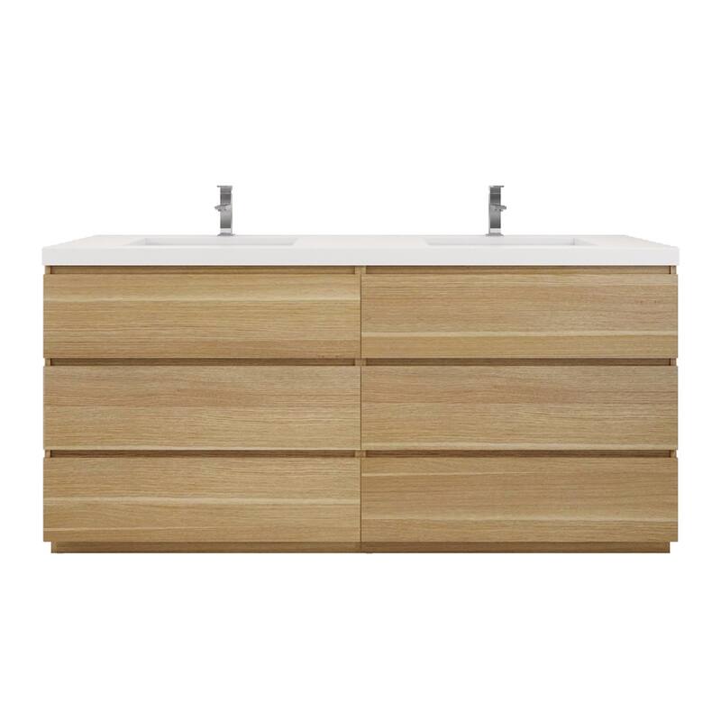 Aron 72'' Freestanding Vanity with Double Reinforced Acrylic Sink - 72'' Width - White Oak