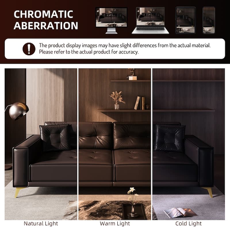 Oversized 3-in-1 Convertible Sofa Bed, 92.1" Faux Leather Square Arms Loveseat, Modern Pull-Out Sleeper Couch with Pillows