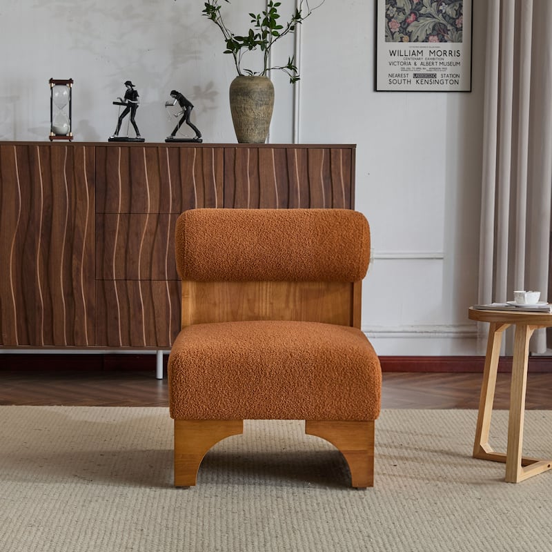 Modern Boucle Lounge Chair with Solid Wood Frame and Rolled Backrest, Soft and Durable Boucle Upholstery