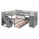 preview thumbnail 3 of 43, Twin-Twin over Full L-Shaped Bunk Bed with 3 Drawers, Portable Desk, Wardrobe, Guardrails & Solid Pine Frame, Grey
