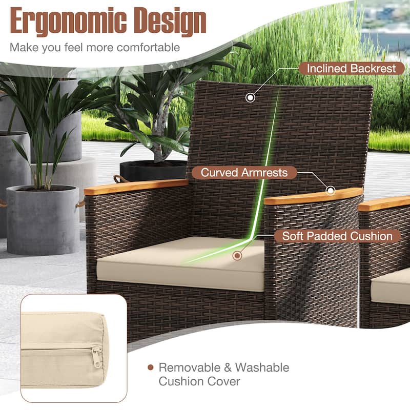 Gymax 9 Pieces Patio PE Wicker Dining Set Outdoor Acacia Wood Table &