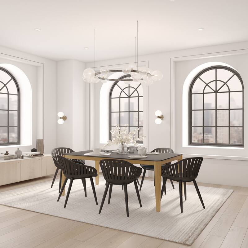 Midtown Concept FSC Certified Wood 7pc Indoor Carolen Dining Set - Black Small Table - Black Aluminum Armchairs