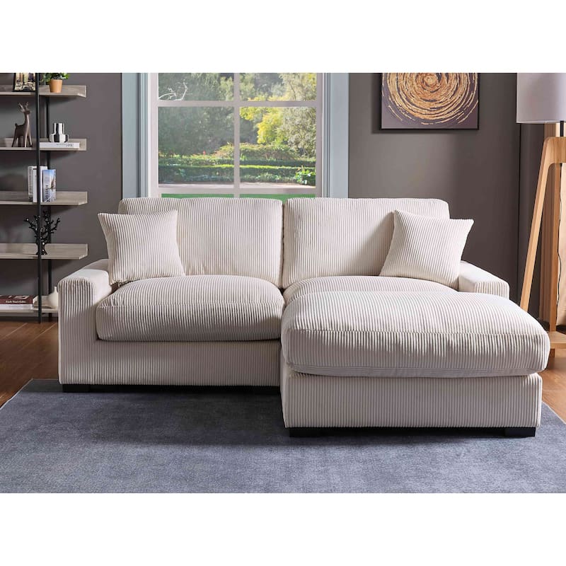 Corduroy Deep Seat Sectional Sofa with Ottoman Chaise and Pillows