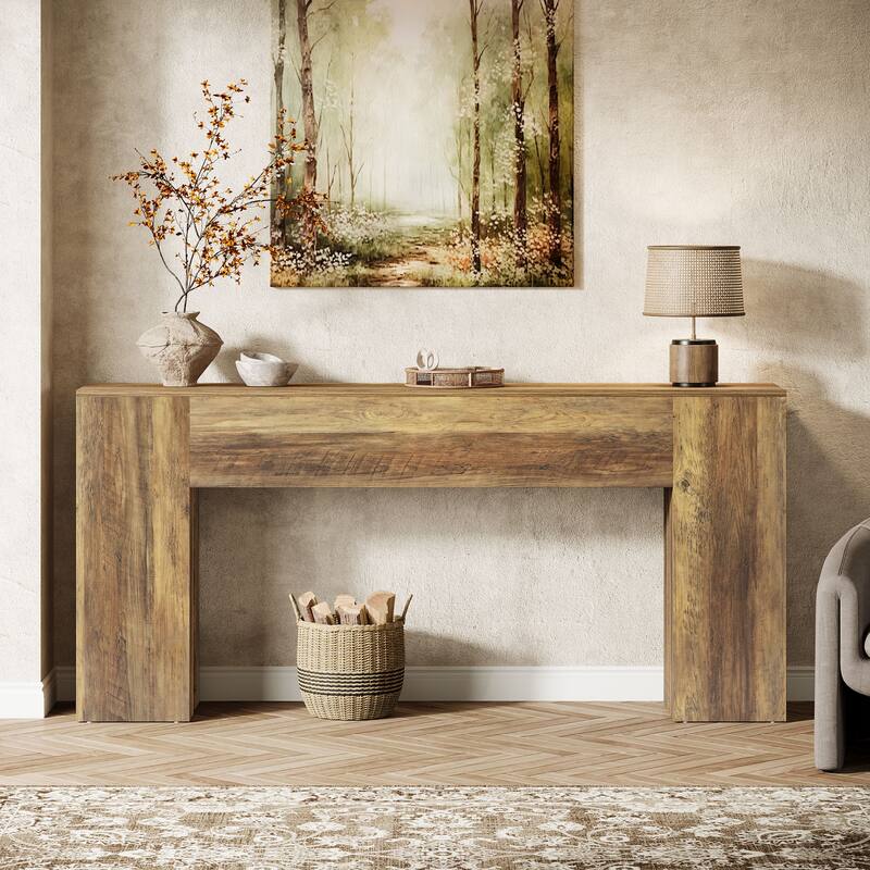 71-Inch Long Console Table for Entryway, Living Room, Rustic Brown - 70.86" L x 13.78" W x 32.3" H