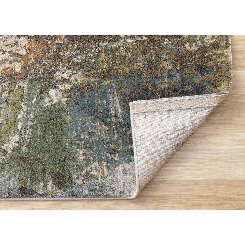 Grey Blue Green Pink Distressed Area Rug