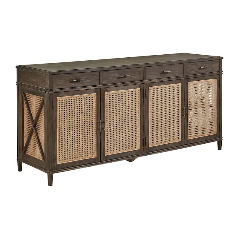 Cambridge 78-inch Open Cane Buffet with Shelves & Drawer Storage