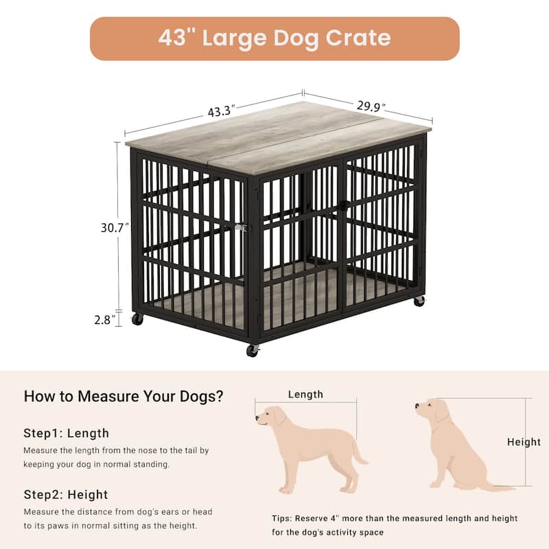 Bedroom Dog House Dog Kennel with Rolling Casters and Interactive Top Dog Cage Dog Crate Dog Room