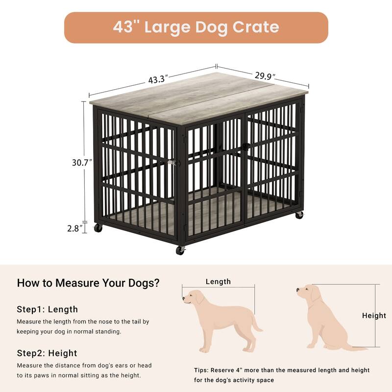 Decorative Pet House, Dog Crate Furniture with Iron Frame Door and wheels