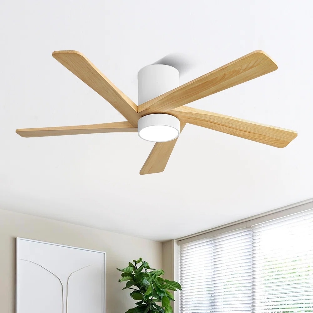 MLiAN 54" Solid Blades Indoor Flush Mount Ceiling Fan with Light Kit and Remote