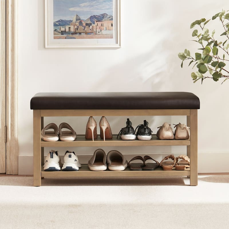 HUIMO Multi-Functional Modern Entryway Double Layer Shoe Bench 39 inch