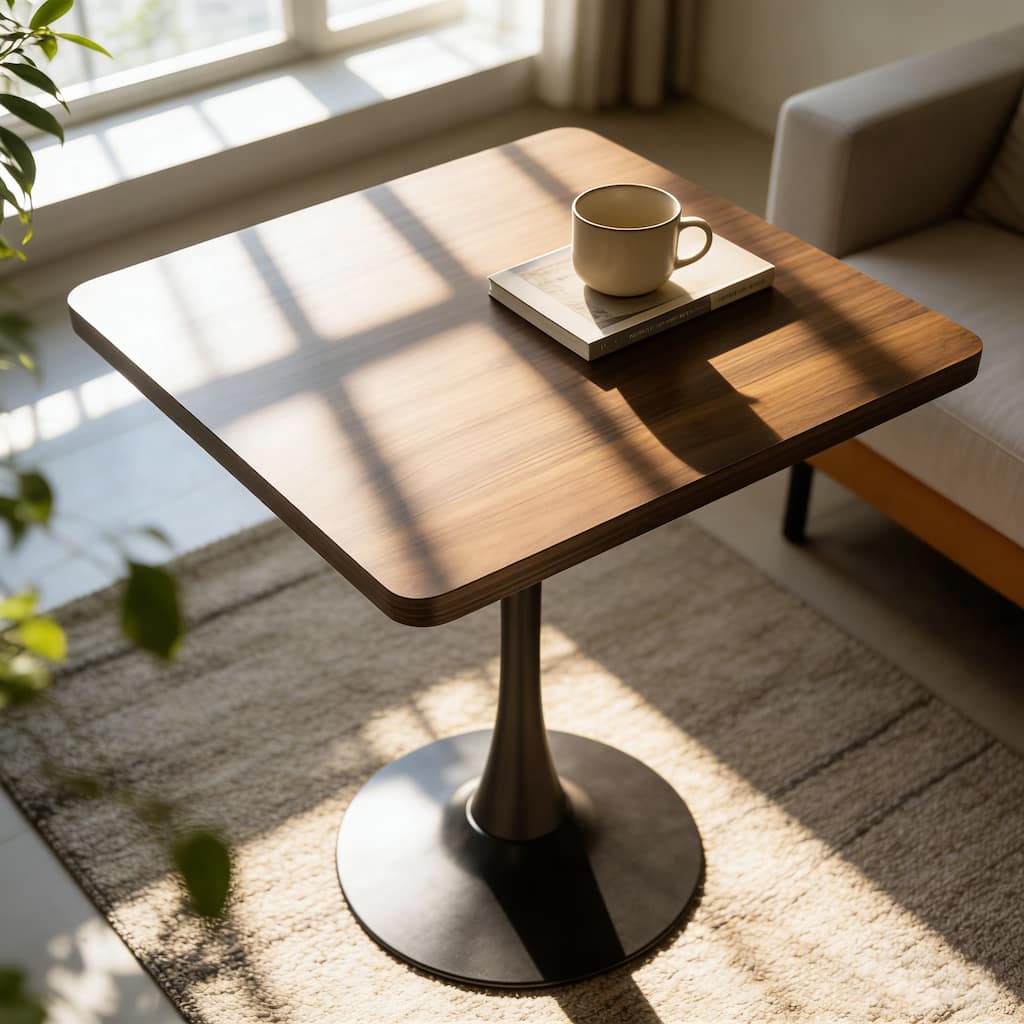 Square Dining Table, 27.6" Tulip Table with Thickened Edge Decor Tabletop & Metal Pedestal, Mid Century Modern Bistro Table