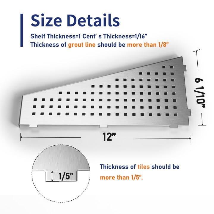 12 Inch Finish 304 Stainless Steel with Grid Design Bathroom Shelf Racks