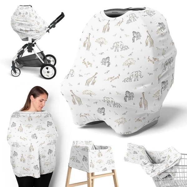 slide 2 of 6, Sweet Jojo Designs Jungle Safari Animals Boy Girl Unisex/Gender Neutral 5 in 1 Baby Car Seat Nursing Cover Zebra for Serengeti