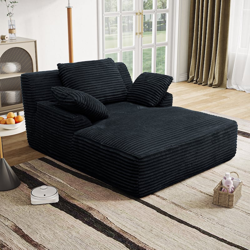 Oversized Fluffy Plush Corduroy Sleeper Sofa, Single Chaise Lounge Couch Chair, Deep Seat Reading Chair for Living Room