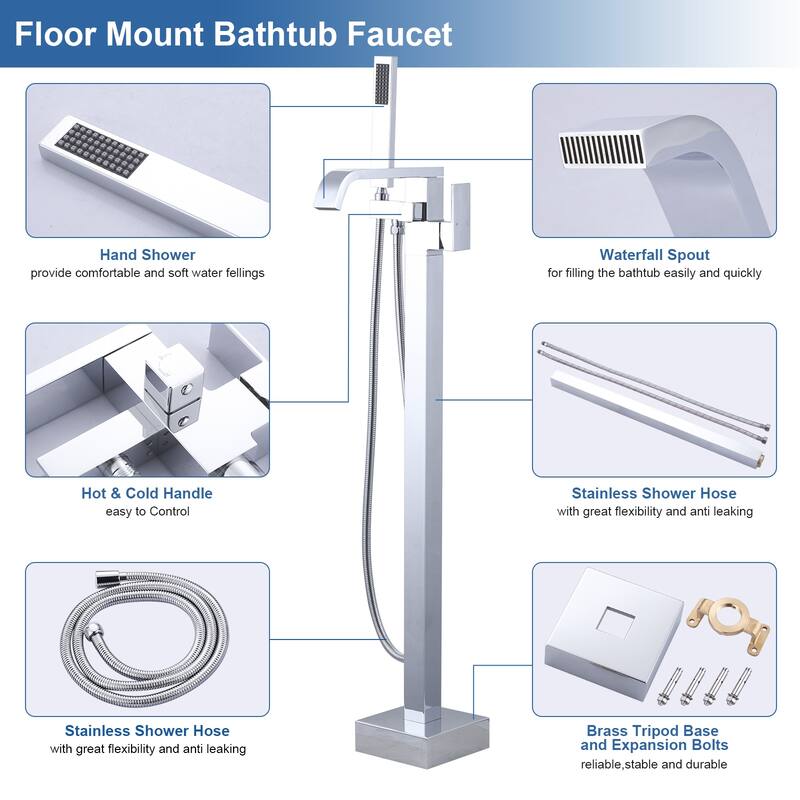 WOWOW Waterfall Single-Handle Freestanding Tub Faucet with Handshower