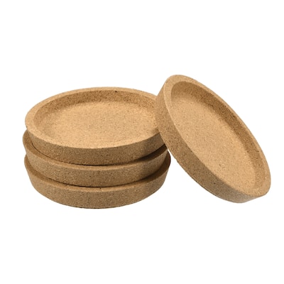 Round Cork Coasters, 4" Cork Drink Coaster with Lip Edge 18mm Height - Wood Color