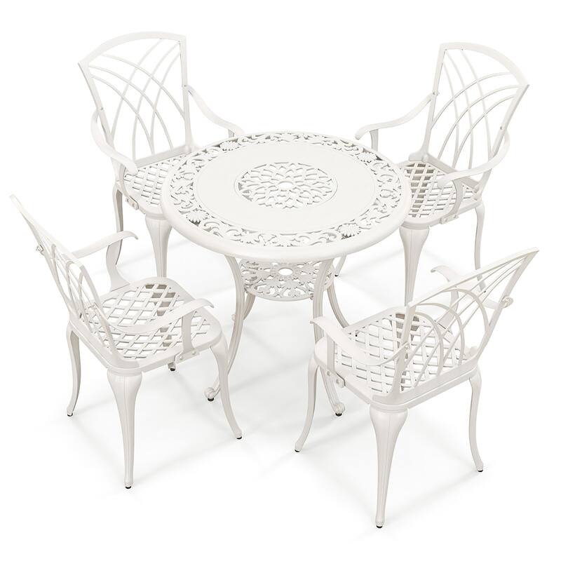 Gymax 5 Pieces All-Weather Outdoor Cast Aluminum Dining Set Round