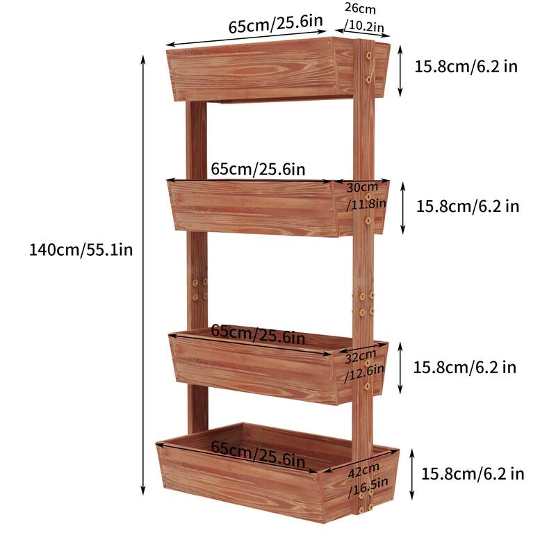 4-tier Wooden Vertical Ladder Raised Vegetable Planter Box Elevated Garden Bed - 25.6" W x 55.5" H