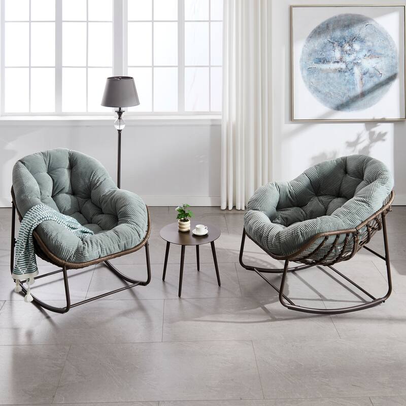 Outdoor Rattan Rocking Chair, Padded Cushion Rocker Recliner Chair Outdoor for Front Porch, Living Room, Patio, Garden
