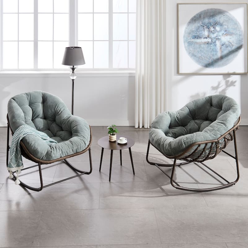 Outdoor Rattan Rocking Chair,Padded Cushion Rocker Recliner Chair Outdoor for Front Porch, Living Room, Patio, Garden