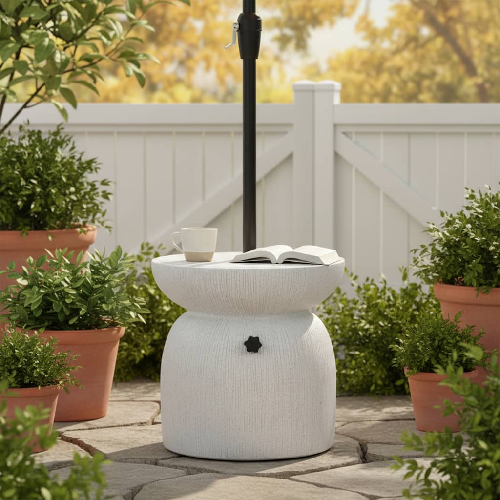 Roomfitters Odelia Outdoor Side Table Umbrella Base with Sand Filling Design, White Marble Finish - White Marble