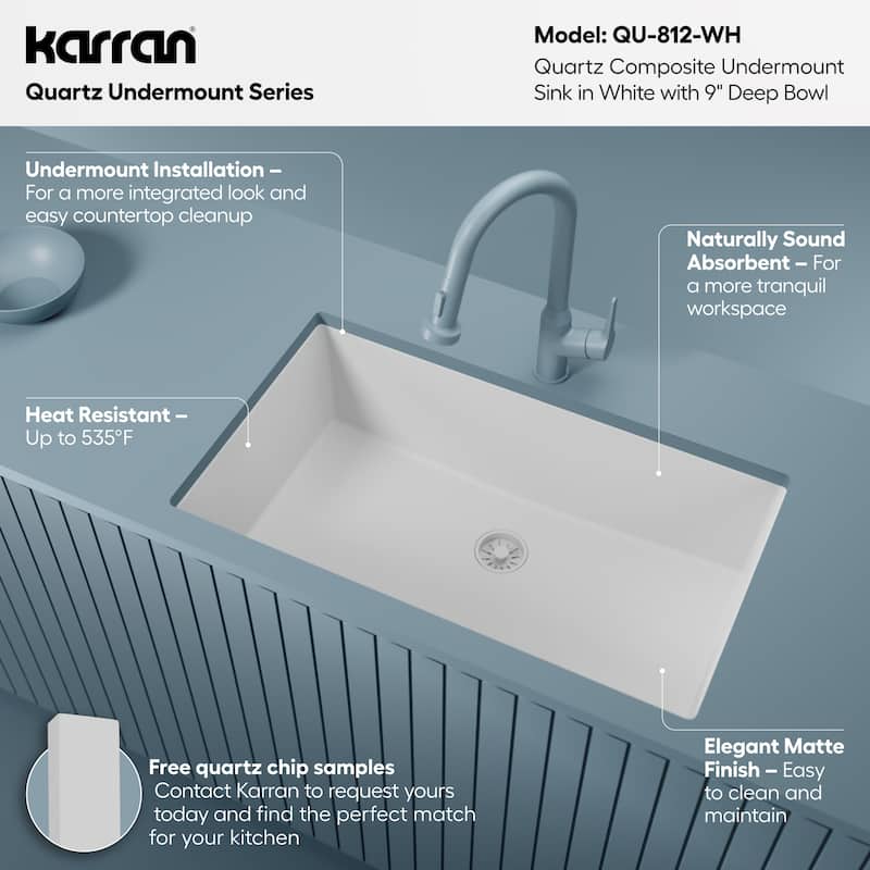 Karran Undermount 32.5 in. Large Single Bowl Quartz Kitchen Sink