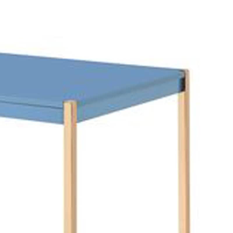 Modern Writing Desk with USB Port & Metal Legs - Blue & Gold Desk for Home Office