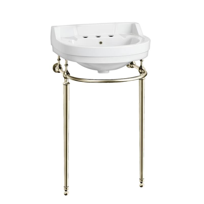 Whitehaus Console Sink With Semi-Circular Bowl, Metal Leg Supports and Front Towel Bar. - Nickel - 3 hole