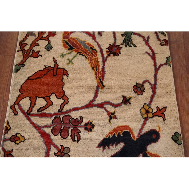 Animals Design Ziegler Oriental Accent Rug Hand-Knotted Wool Carpet - 2'0" x 2'10"