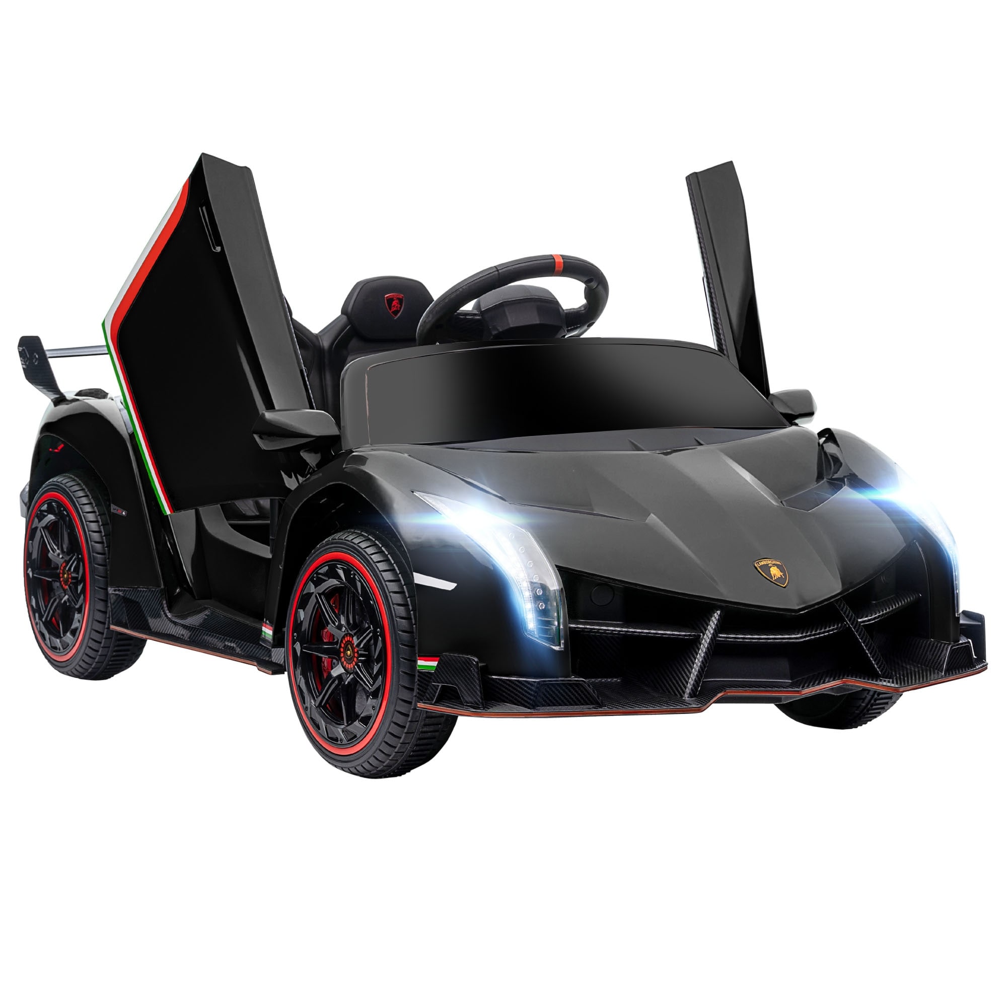 Black Lamborghini Veneno 12V Ride-On Car for Kids with Remote