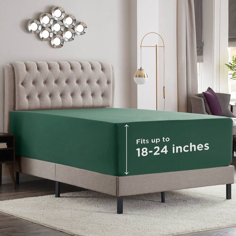 Empyrean Bedding Extra Deep Pocket Microfiber Fitted Sheet Set - Hunter Green - Twin XL