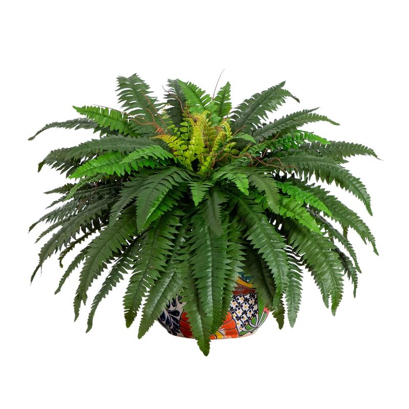 Double Boston Fern Artificial Potted Plant - 32" - Green