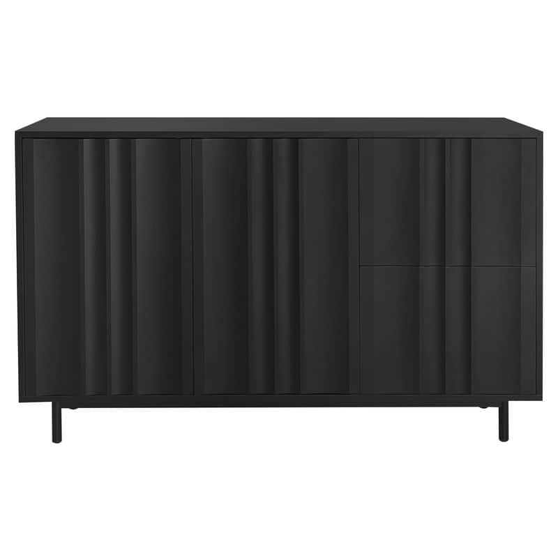 Wave Pattern Buffet Storage Cabinet with 2 Doors and 2 Drawers, Sideboard Cabinet Table with Adjustable Shelf