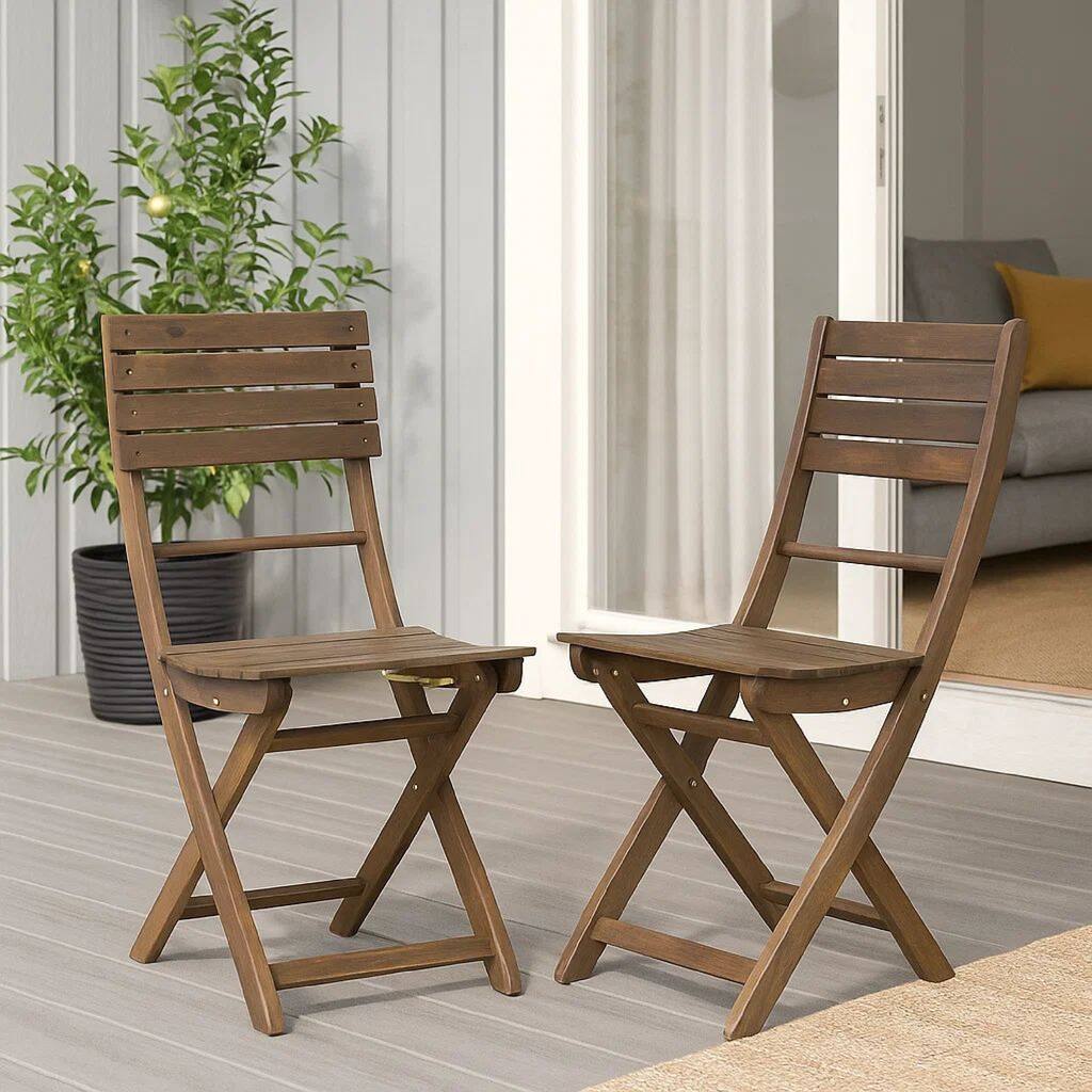 Cami Outdoor Foldable Bistro Chair, Slat Back, Cross Gray Acacia Wood
