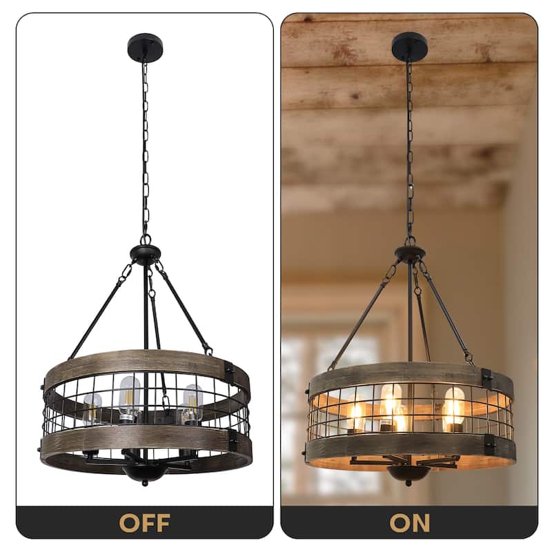 Farmhouse Rustic Chandelier 5-Light Round Hanging Pendant Light - 78"x18.9"(Hx Dia)